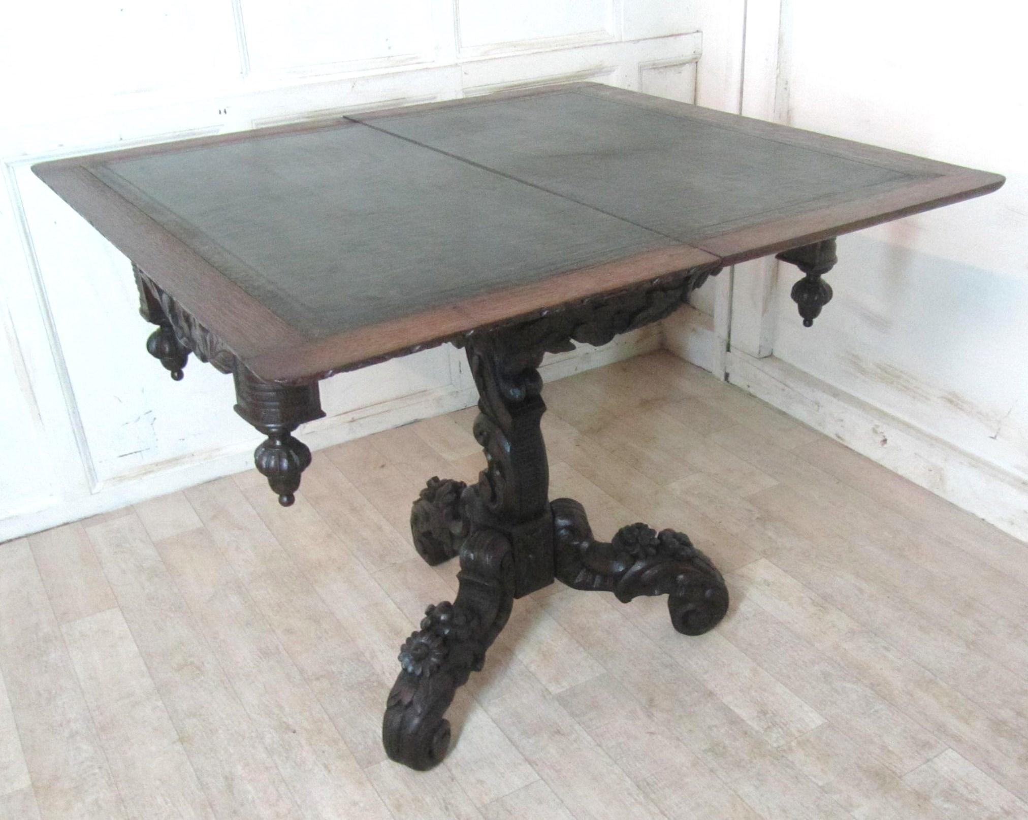 Victorian Gothic Carved Oak Folding Table / Games Table / Card Table / Tea Table (1 of 1)