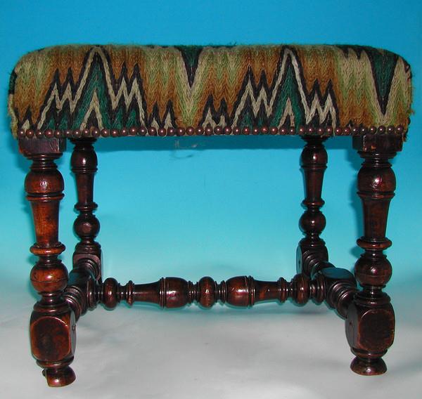 Antique French  17thc Walnut  Stool stamped "Berroux Tours" (1 of 1)