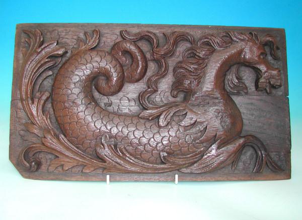 Antique 17th Century carved panel of a Hippocampus (1 of 1)