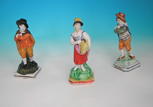 3 Antique English Prattware and Pearlware figures c.1800 to c.1820 English (1 of 4)