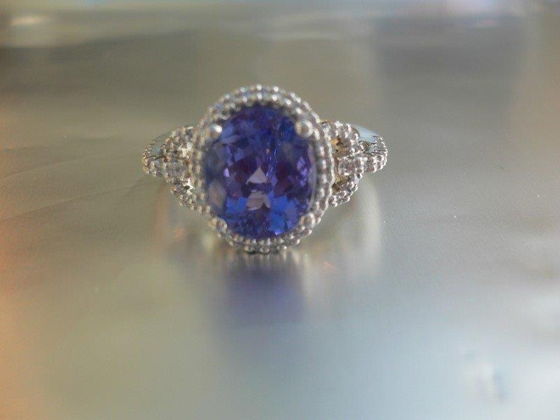 Tanzanite Ring Set In Platinum With A Diamond Surround (1 of 1)