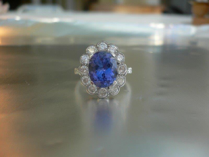 Tanzanite Ring With Diamond Surround Set In White Gold (1 of 1)