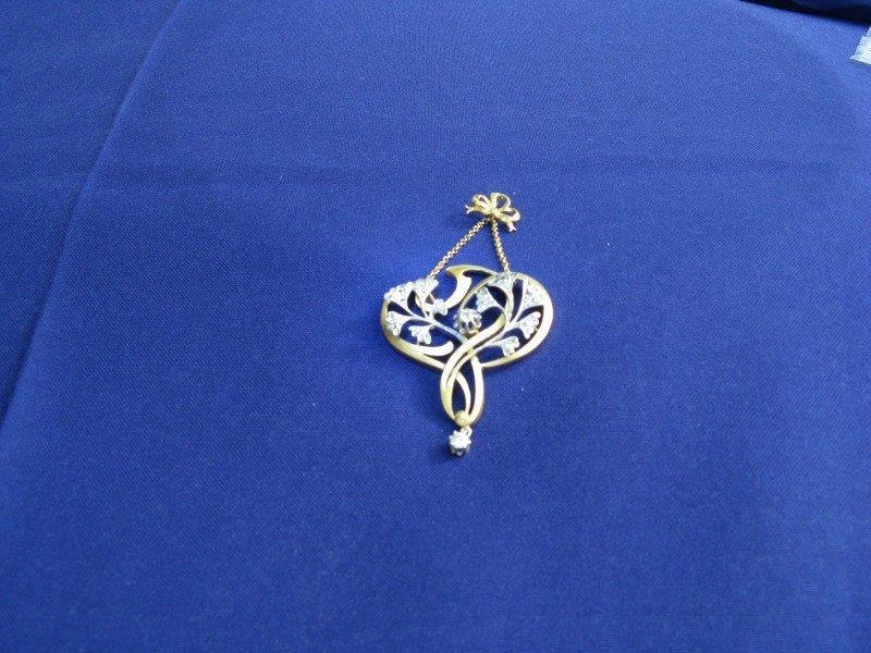 A Lovely Art Nouveau 18ct. Gold Pendant With Diamonds (1 of 1)