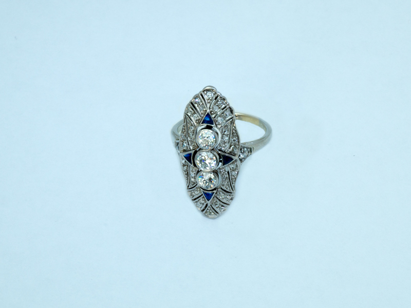 Deco Diamond and Sapphire Ring (1 of 1)