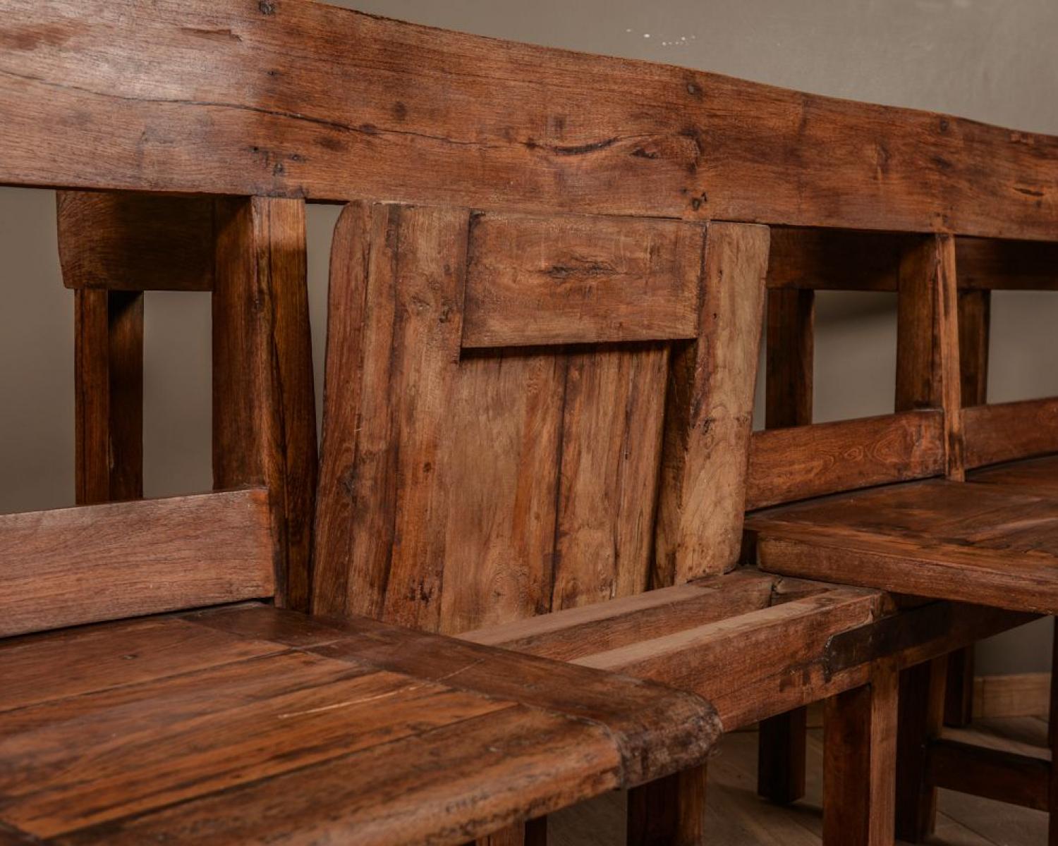 Wooden bench with 4 folding seats around 1920 (1 of 8)