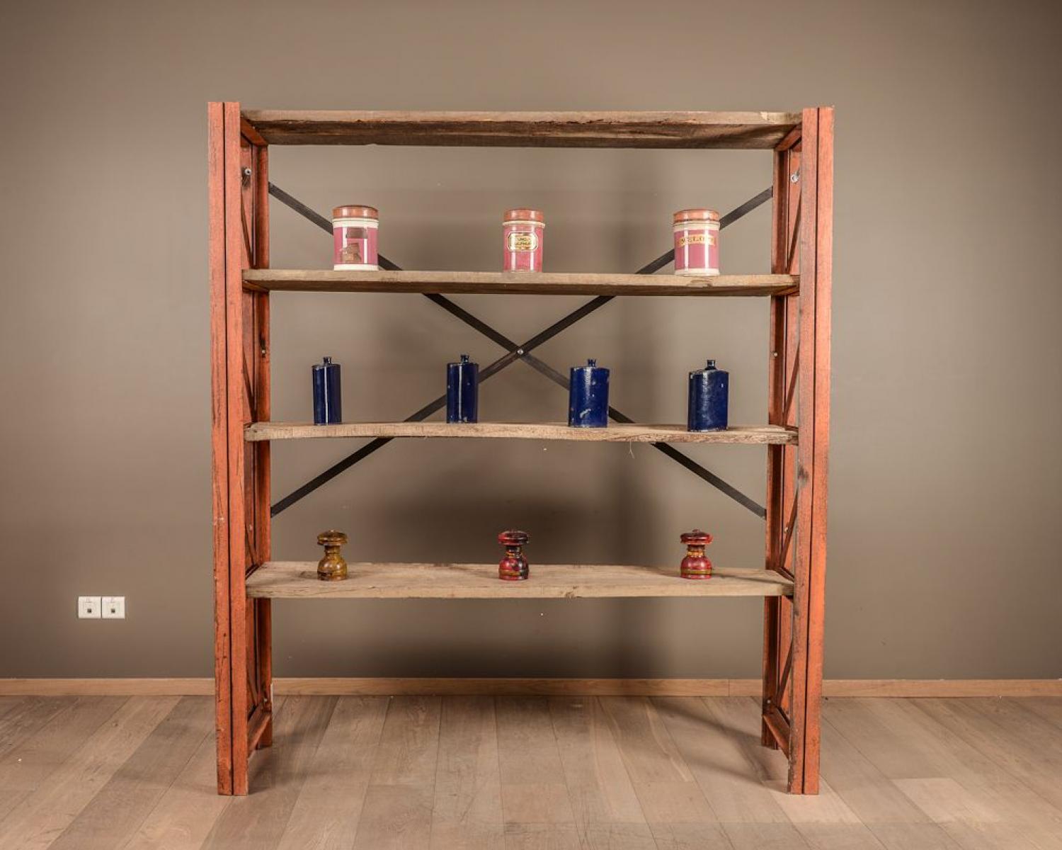 Wooden and steel workshop shelf (1 of 4)