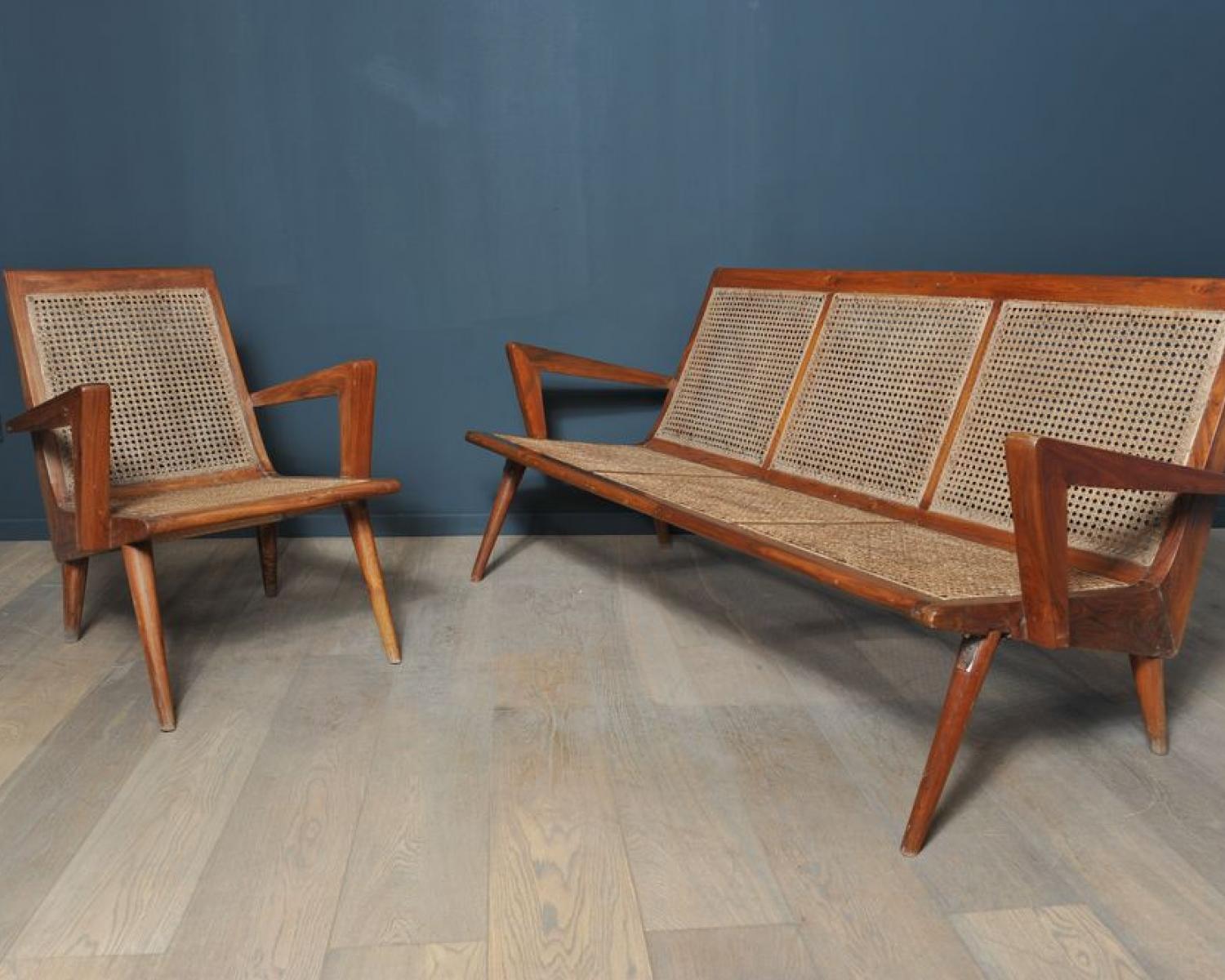 Caned couch and two caned armchairs (1 of 1)