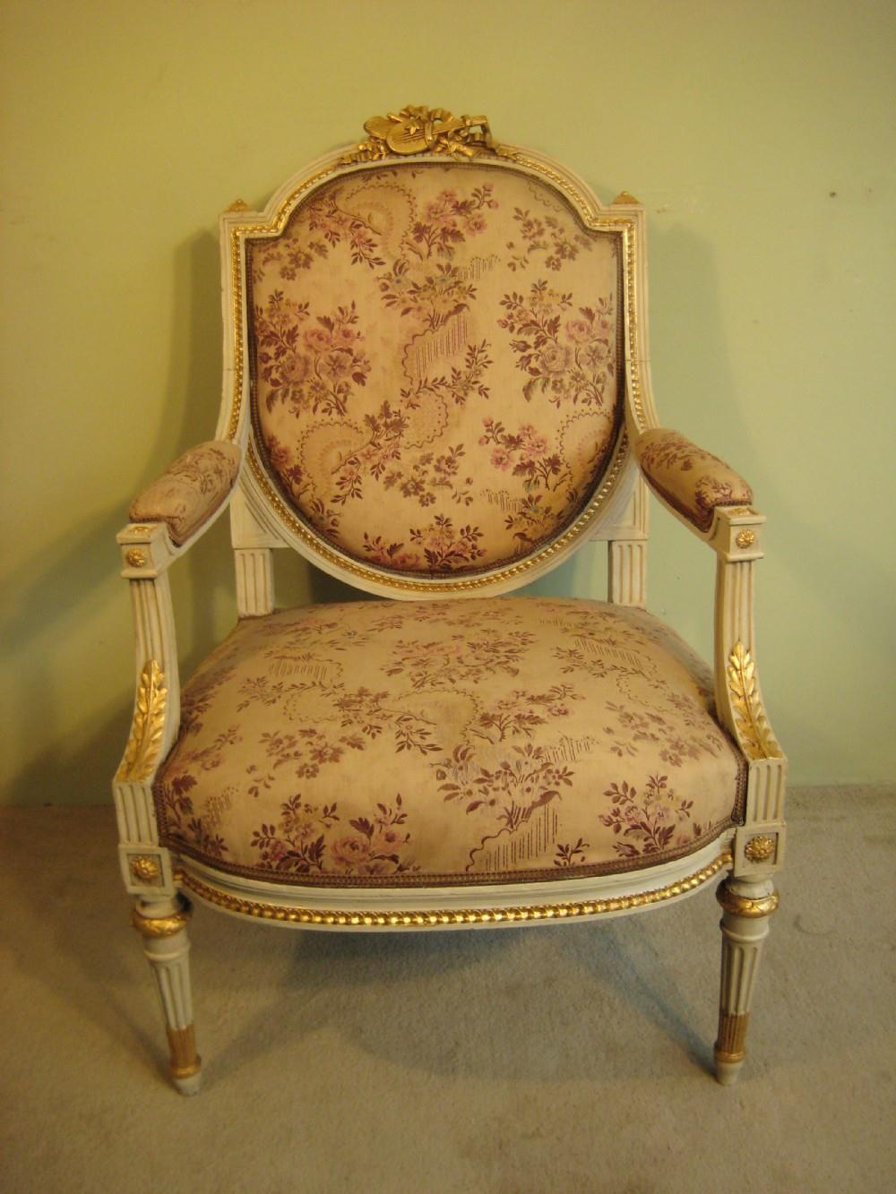 French Painted Louis XVI Style Fauteuil (1 of 1)
