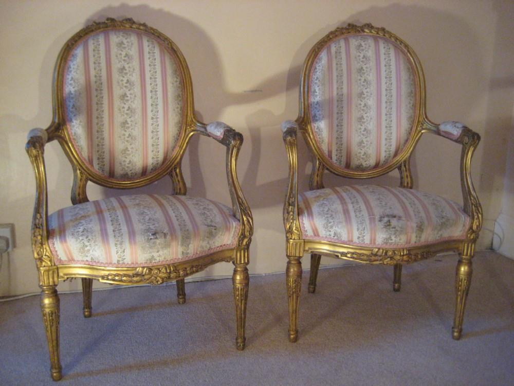 Pair French Giltwood Salon Chairs (1 of 11)