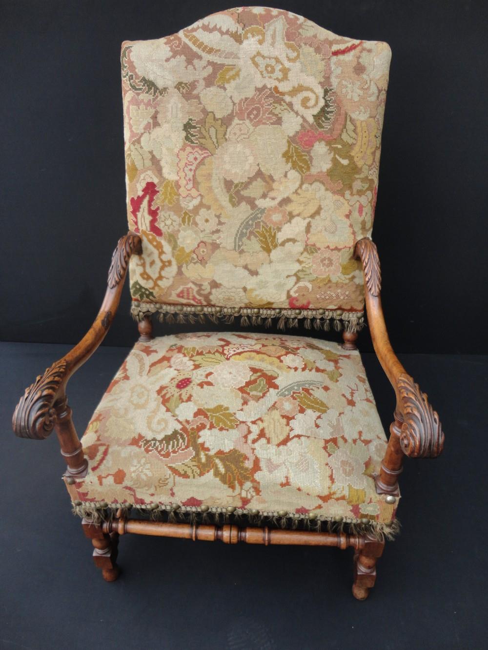 French Carved Walnut Tapestry Armchair (1 of 1)