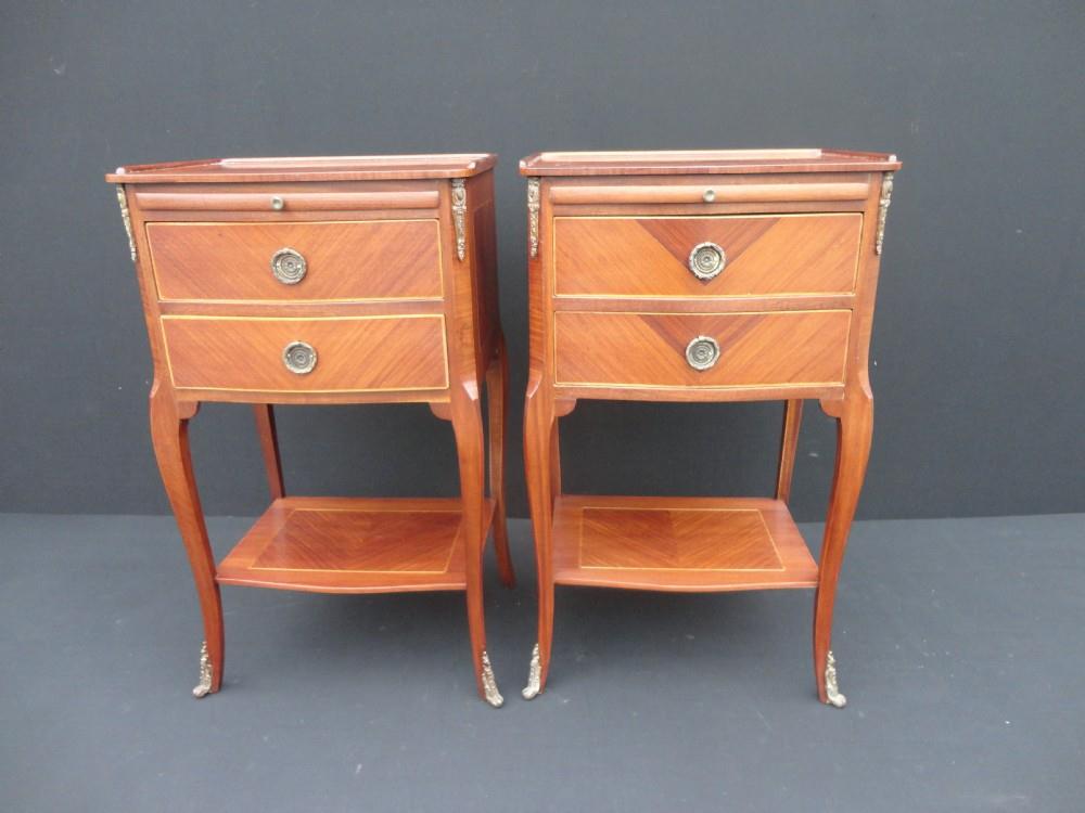 Pair of French Walnut Inlay Bedside Cabinets (1 of 1)