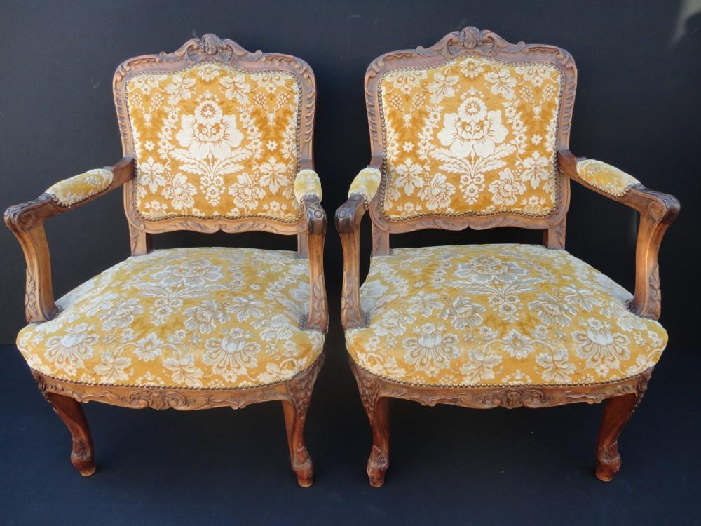 Pair of French Carved Walnut Louis XVI Style Armchairs (1 of 1)