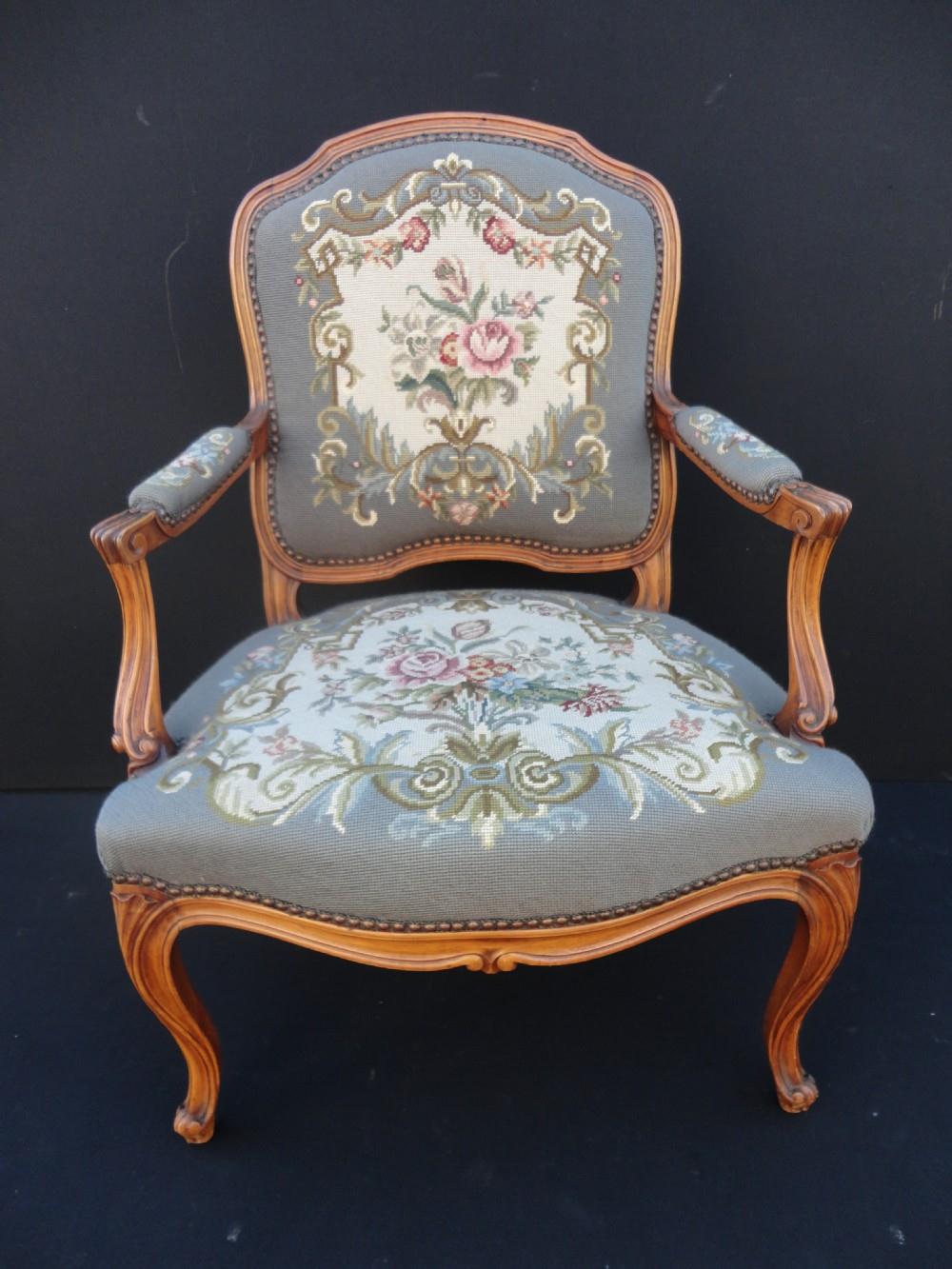 French Carved Walnut Armchair with Tapestry Upholstery (1 of 1)