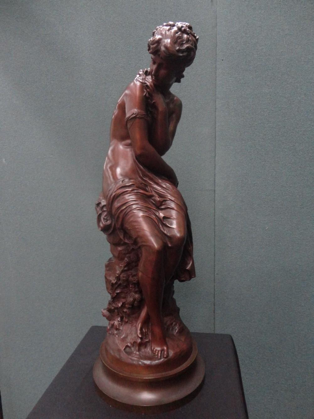 French Bronze Sculpture of a Female Figure Signed Math Moreau (1 of 1)