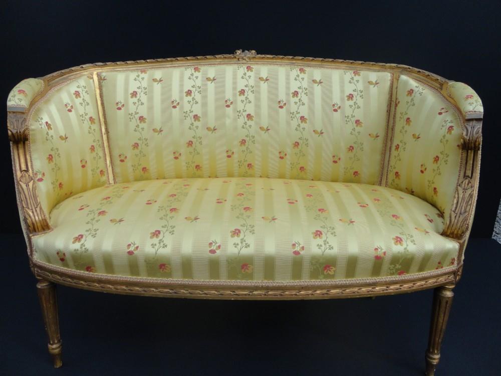 19th Century French Gilt Louis XVI Style Salon Sofa (1 of 1)