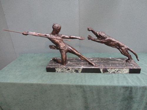 Art Deco Bronze Sculpture of a Warrior fighting a Tiger (1 of 1)