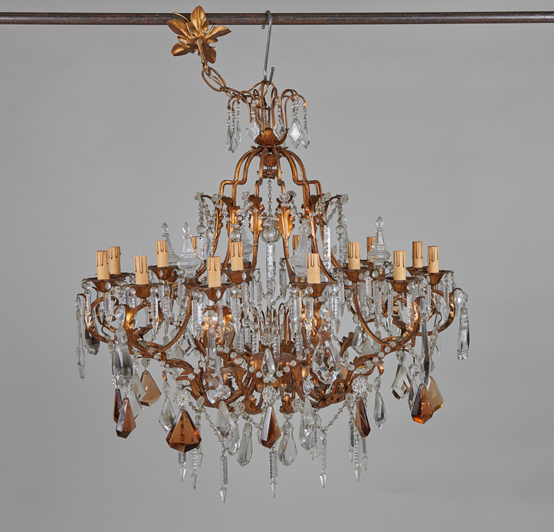 Large French Gilt Metal & Glass Drop Chandelier (1 of 6) Large French Gilt Metal & Glass Drop Chandelier (1 of 6)
