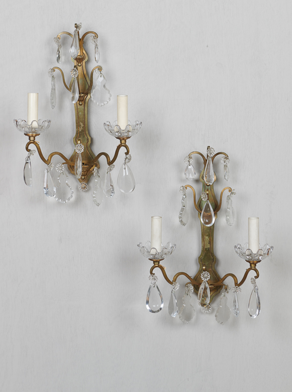 Pair of Glass & Brass Wall Sconces (1 of 4)