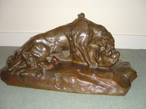 19th Century French Bronze Animalier Pair of Fighting Tigers (1 of 3) 19th Century French Bronze Animalier Pair of Fighting Tigers (1 of 3)