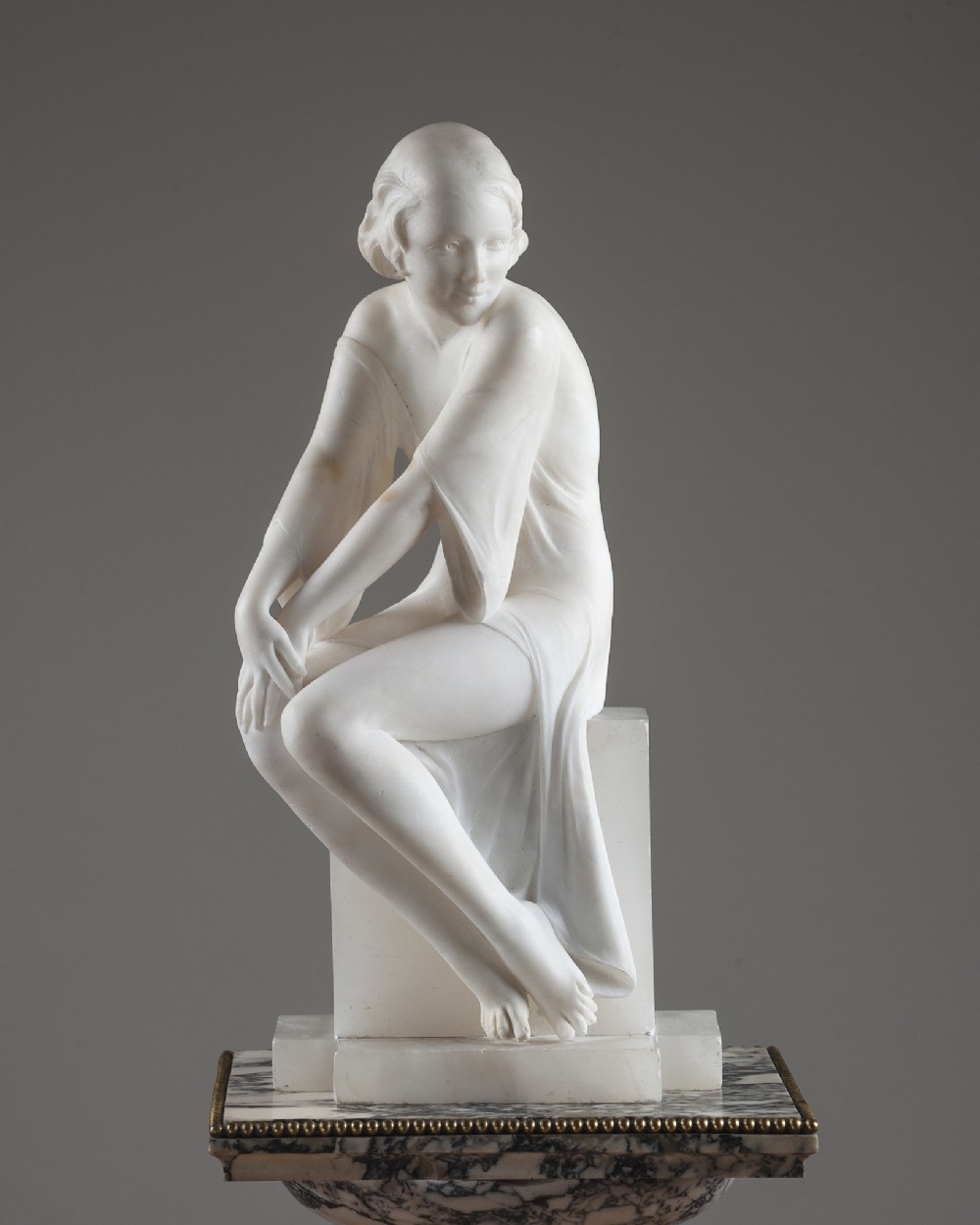 French Art Deco Carved Alabaster Seated Sculpture (1 of 1) French Art Deco Carved Alabaster Seated Sculpture (1 of 1)