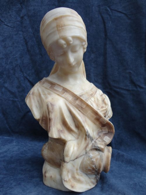 Italian Carved Alabaster Female Bust c.1910 (1 of 1)