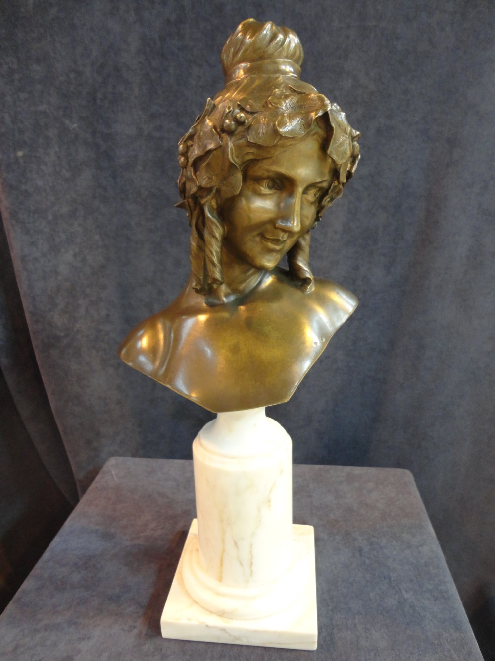 Art Nouveau Bronze Sculpture Female Bust on Marble Plinth (1 of 1)