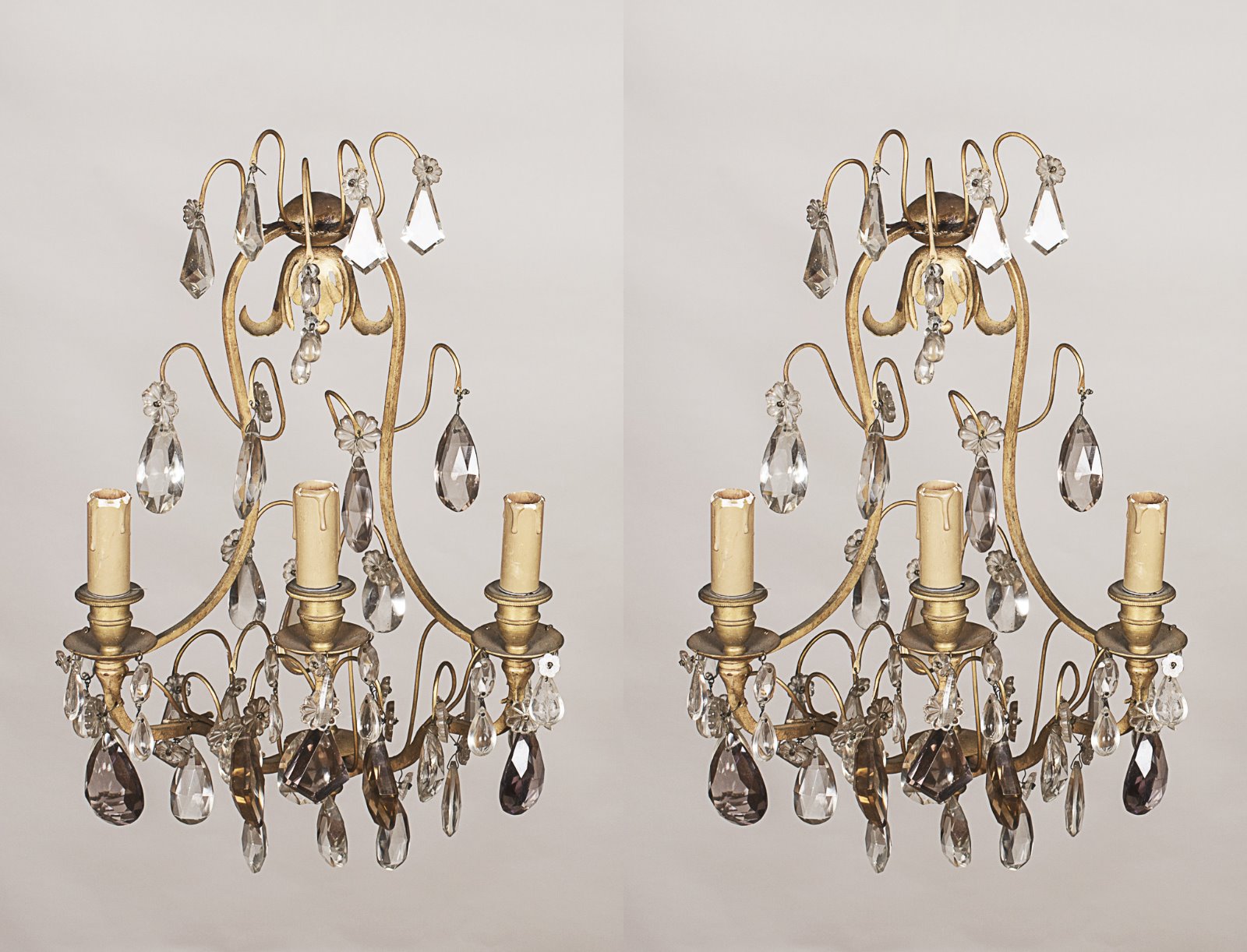 Pair of French Brass & Glass Wall Sconces c.1930 (1 of 1) Pair of French Brass & Glass Wall Sconces c.1930 (1 of 1)