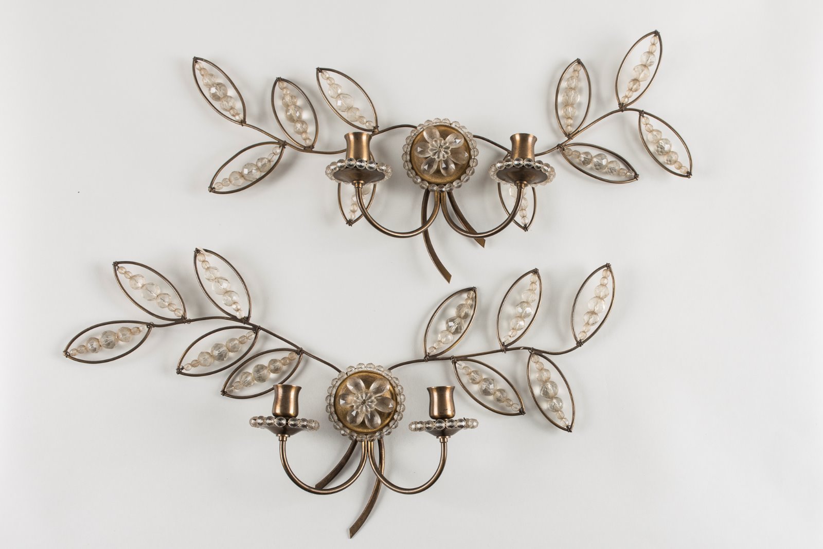 Pair of French Glass & Brass Wall Sconces / Lights (1 of 1) Pair of French Glass & Brass Wall Sconces / Lights (1 of 1)