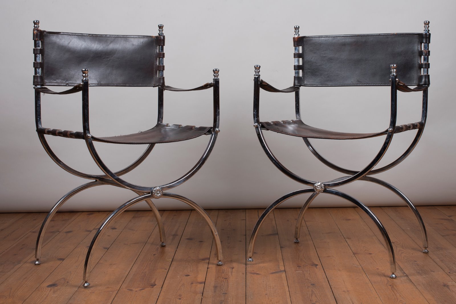 Pair of Leather & Chrome Armchairs by Maison Jansen (1 of 1) Pair of Leather & Chrome Armchairs by Maison Jansen (1 of 1)