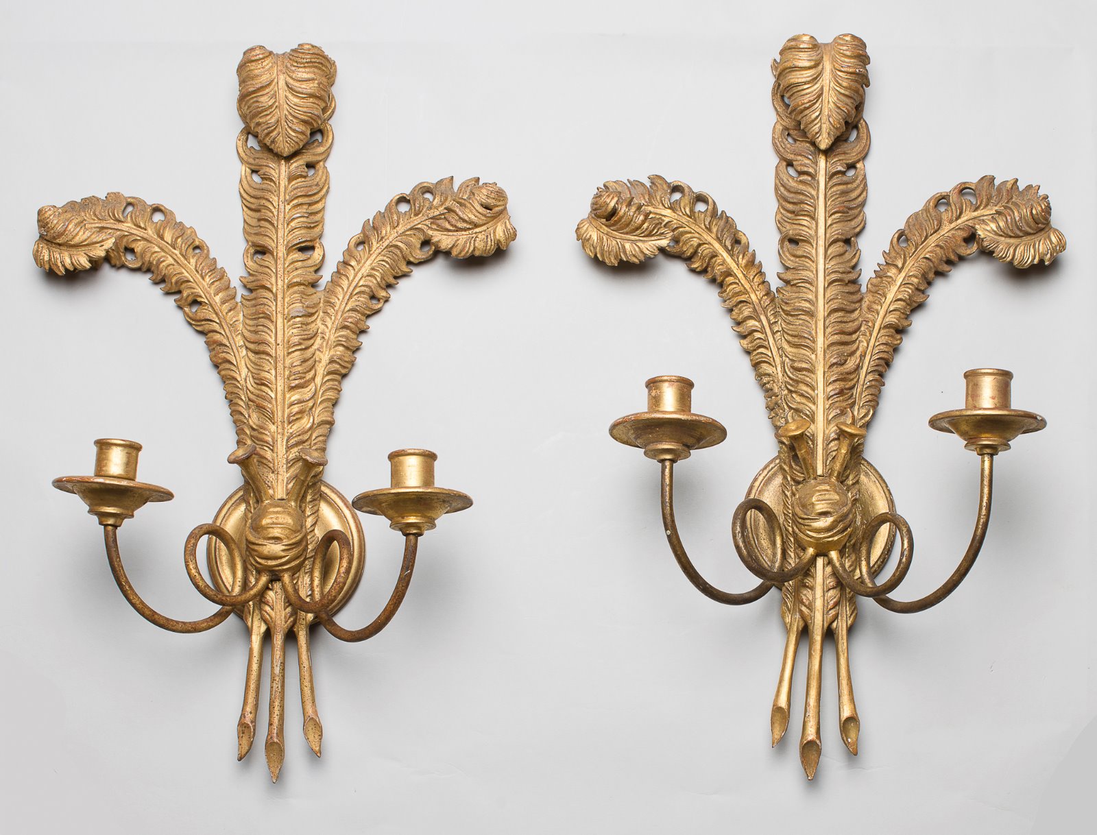 Pair of French Gilt Carved Wood Wall Sconces with Metal Candle Holders (1 of 1) Pair of French Gilt Carved Wood Wall Sconces with Metal Candle Holders (1 of 1)