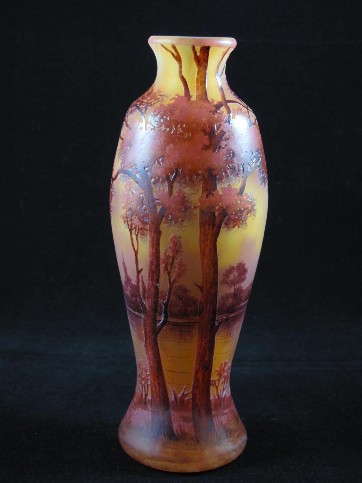 Daum - Cameo and Enamelled Glass Vase Paysage Lacustre (1 of 4)