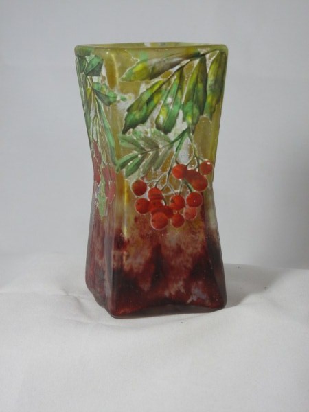 DAUM Cameo Vase decorated with Sorbier Leaves and Berries (1 of 2)