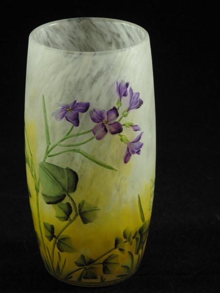 Daum Cameo Glass Beaker Vase Decorated with Violets (1 of 4)