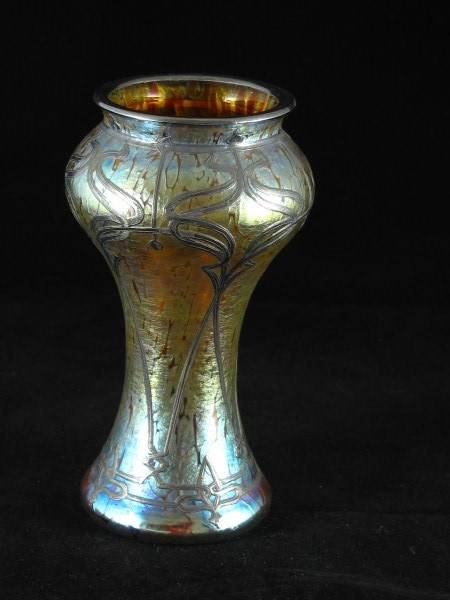 Loetz Papillon Vase with Silver Overlay (1 of 1)