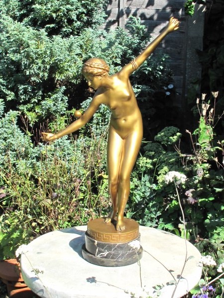 A Large Gilt Bronze Figure of a Nude Woman signed Ferdinand Lugerth (1 of 1)