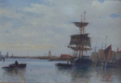 Oil Painting F.J.Aldridge 'Shoreham Harbour' (1 of 1)