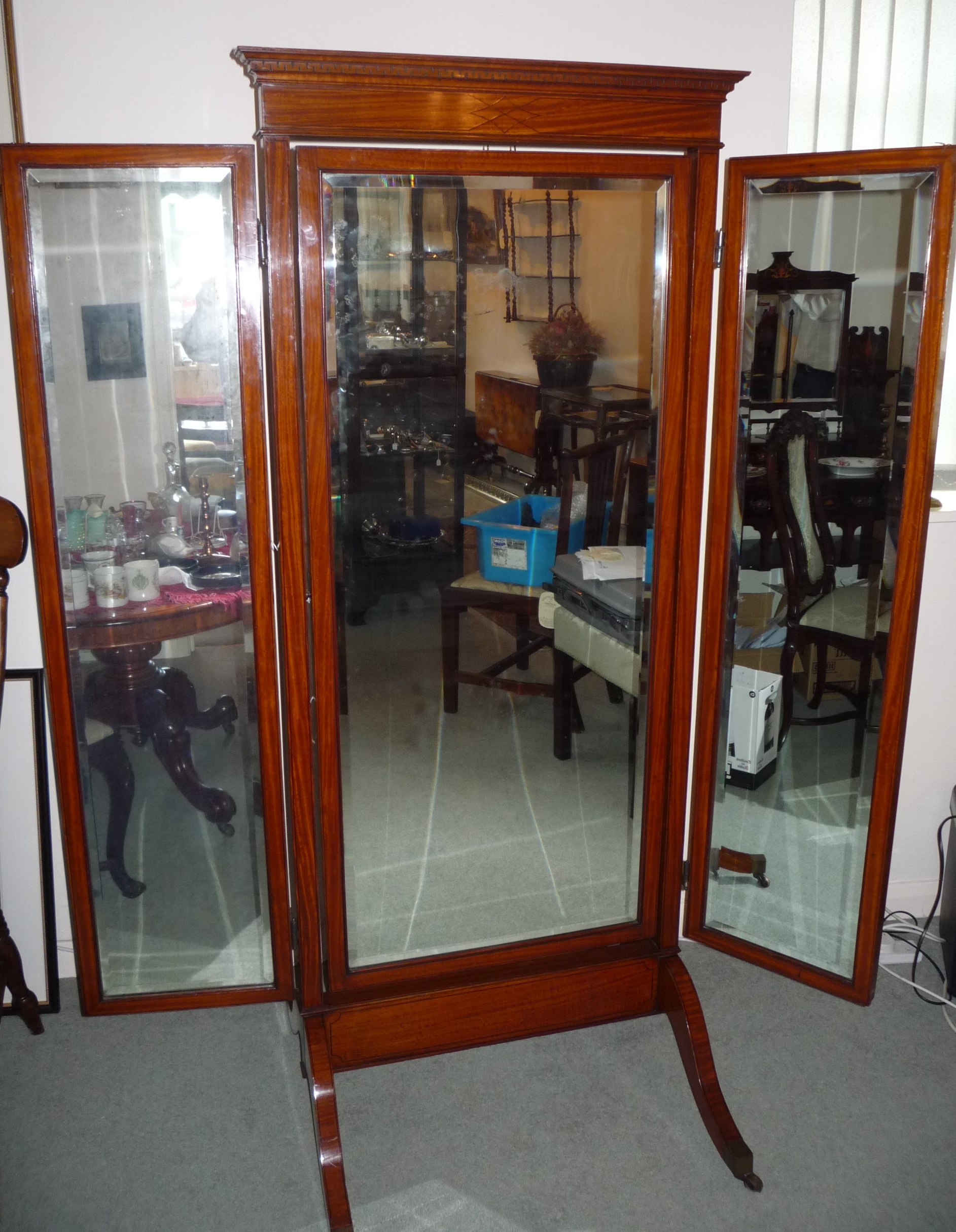 Edwardian Inlaid Satinwood Cheval Mirror circa 1905 (1 of 1)