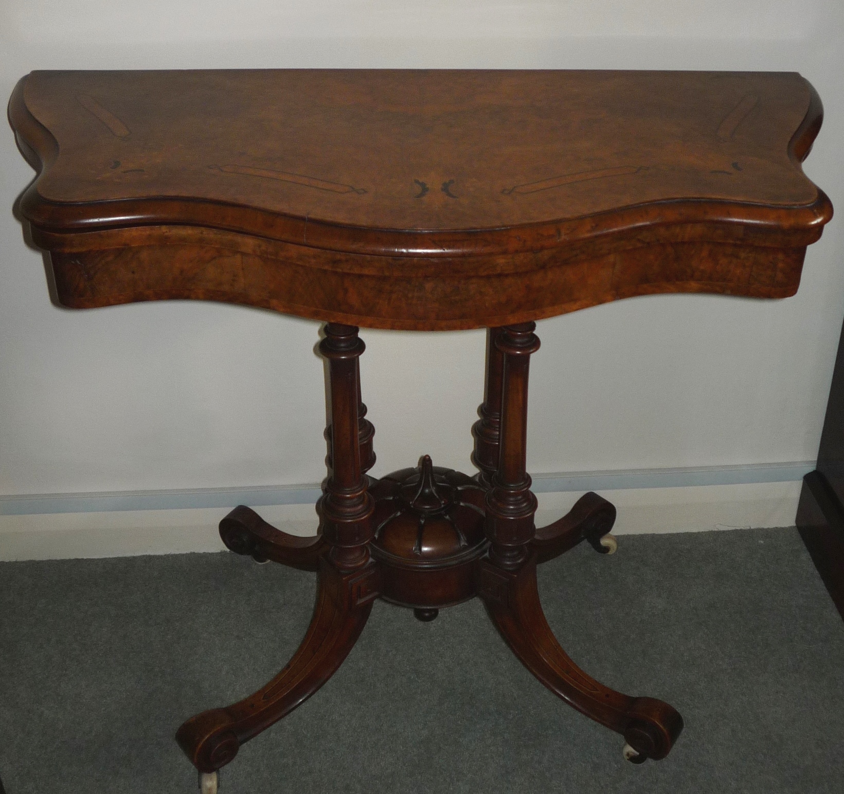 Victorian Inlaid Walnut Card Table c.1860 (1 of 1)