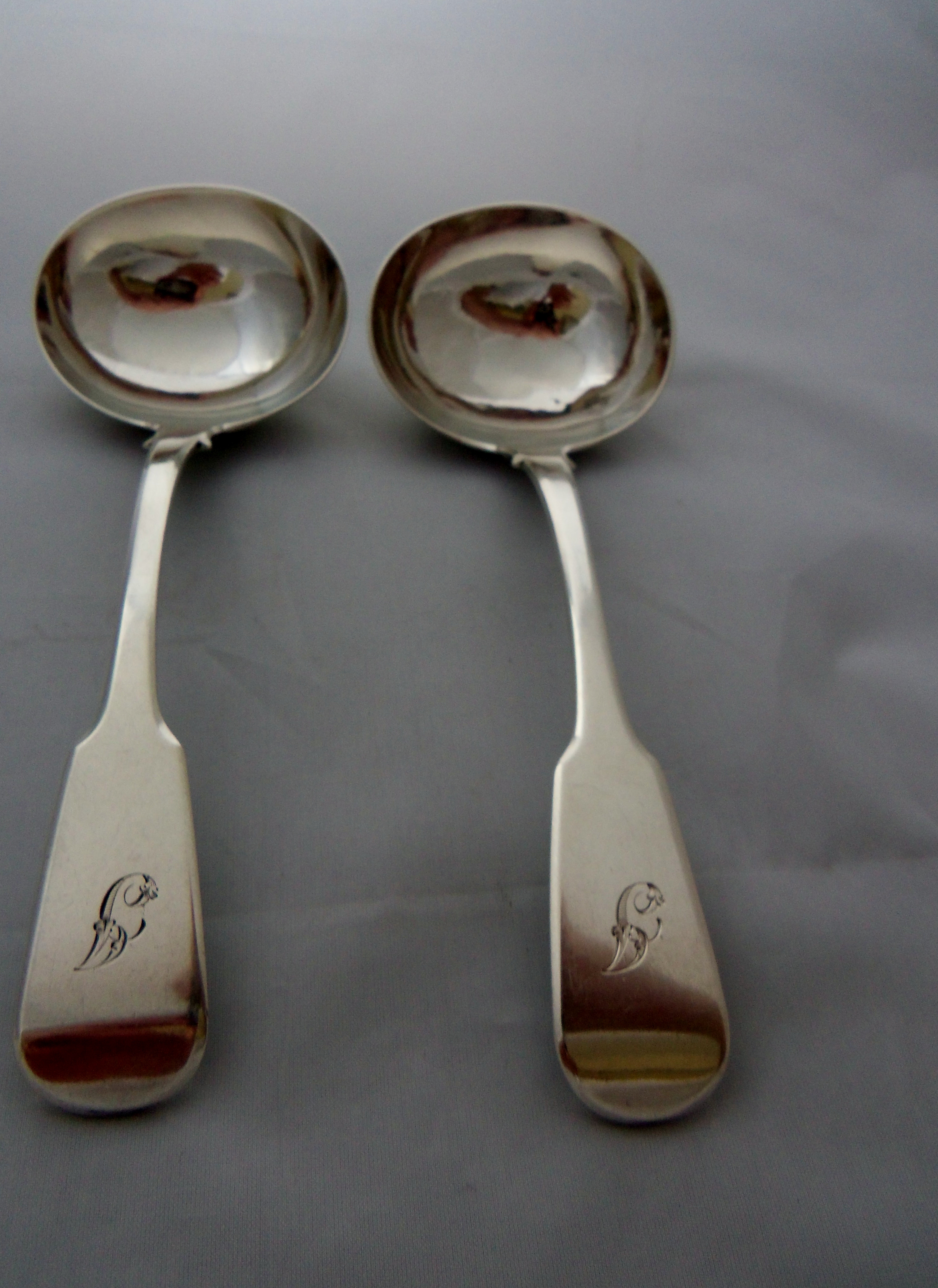 PAIR GEORGE IV STERLING SILVER SAUCE LADLES 1824 (1 of 1)