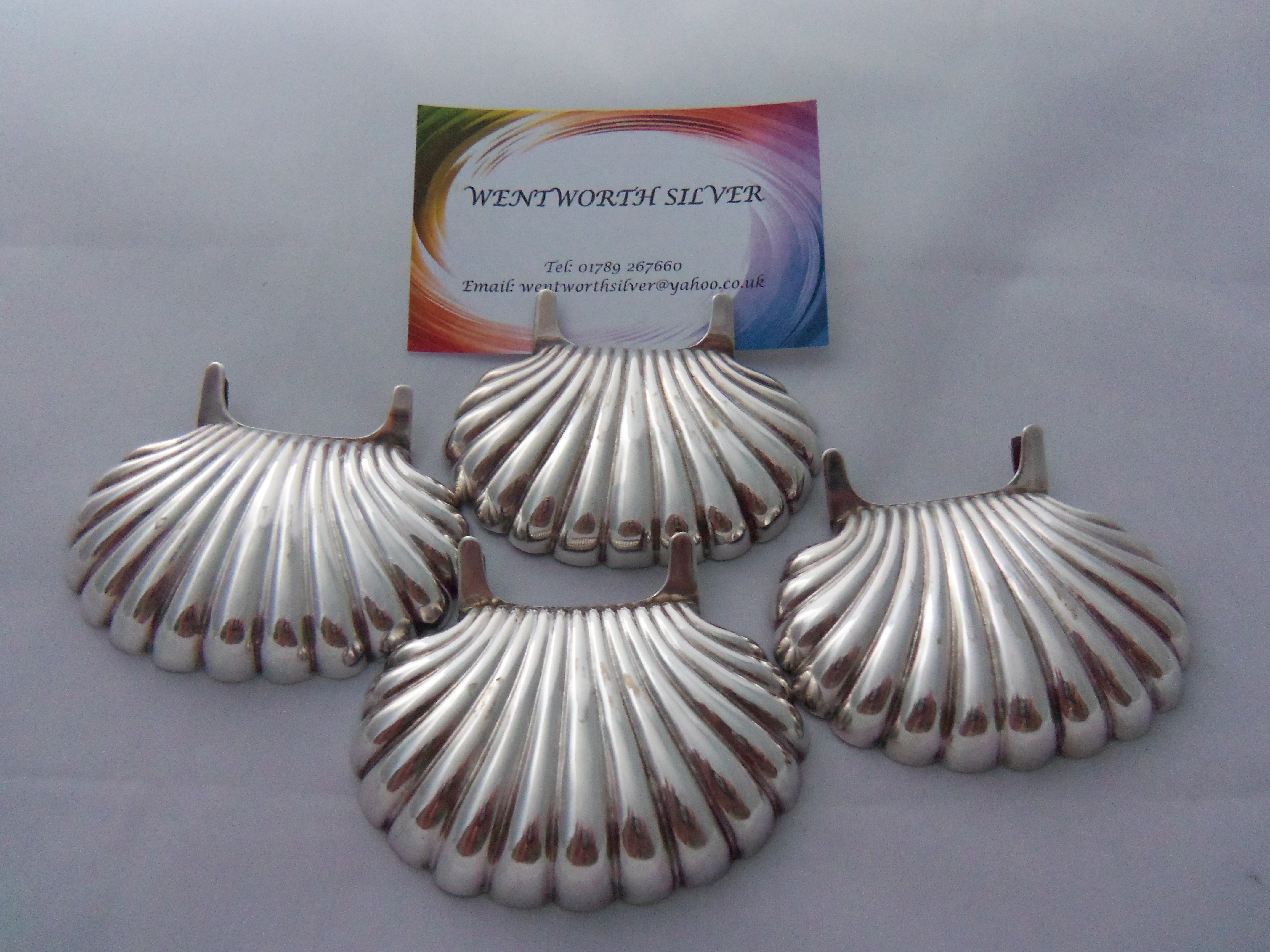 ENGLISH  SET OF 4 EDWARDIAN SILVER PLACE NAME/MENU HOLDERS 1907 (1 of 1)