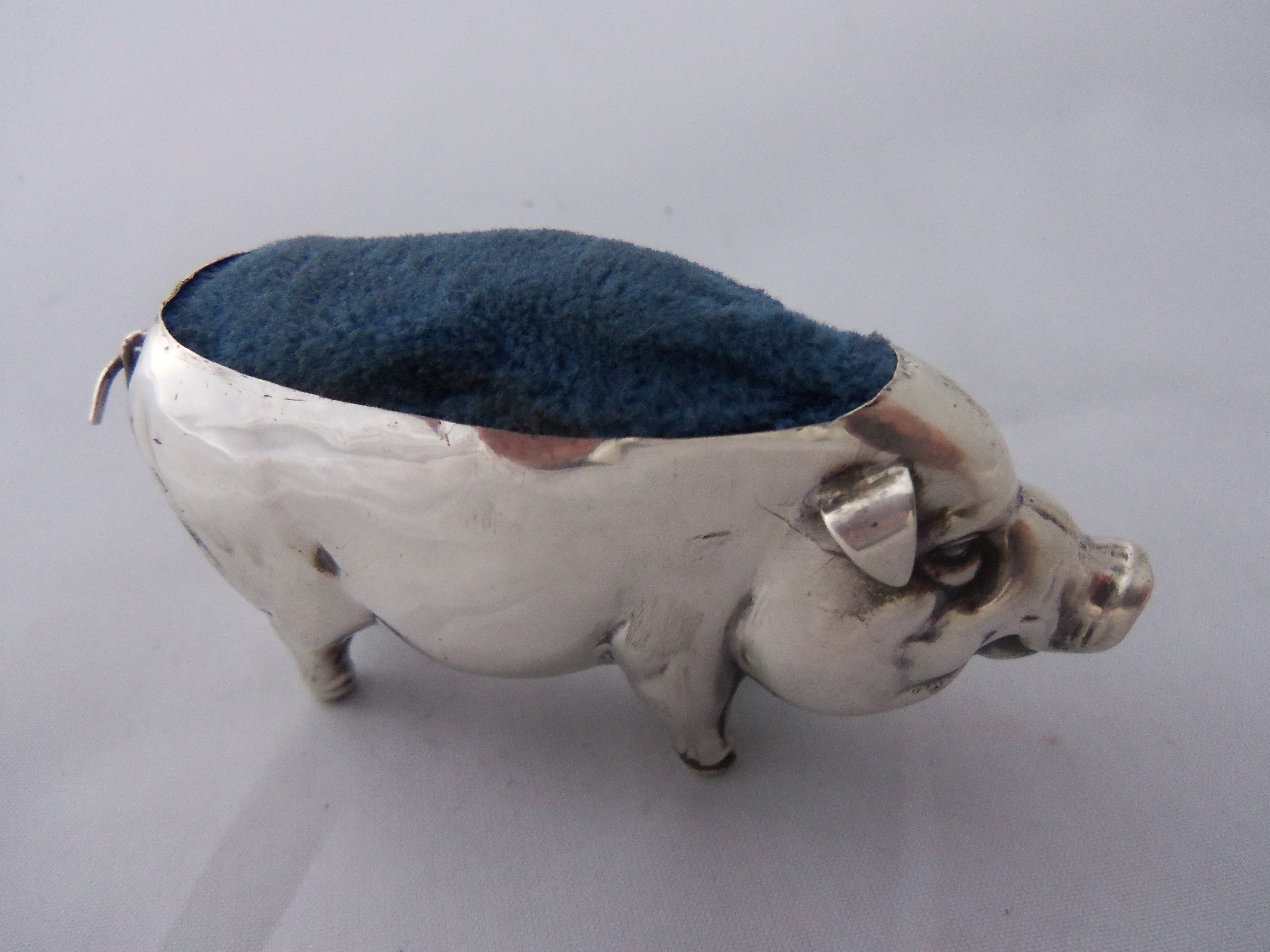 Large Antique Silver Pig Pin Cushion c.1915 (1 of 1)