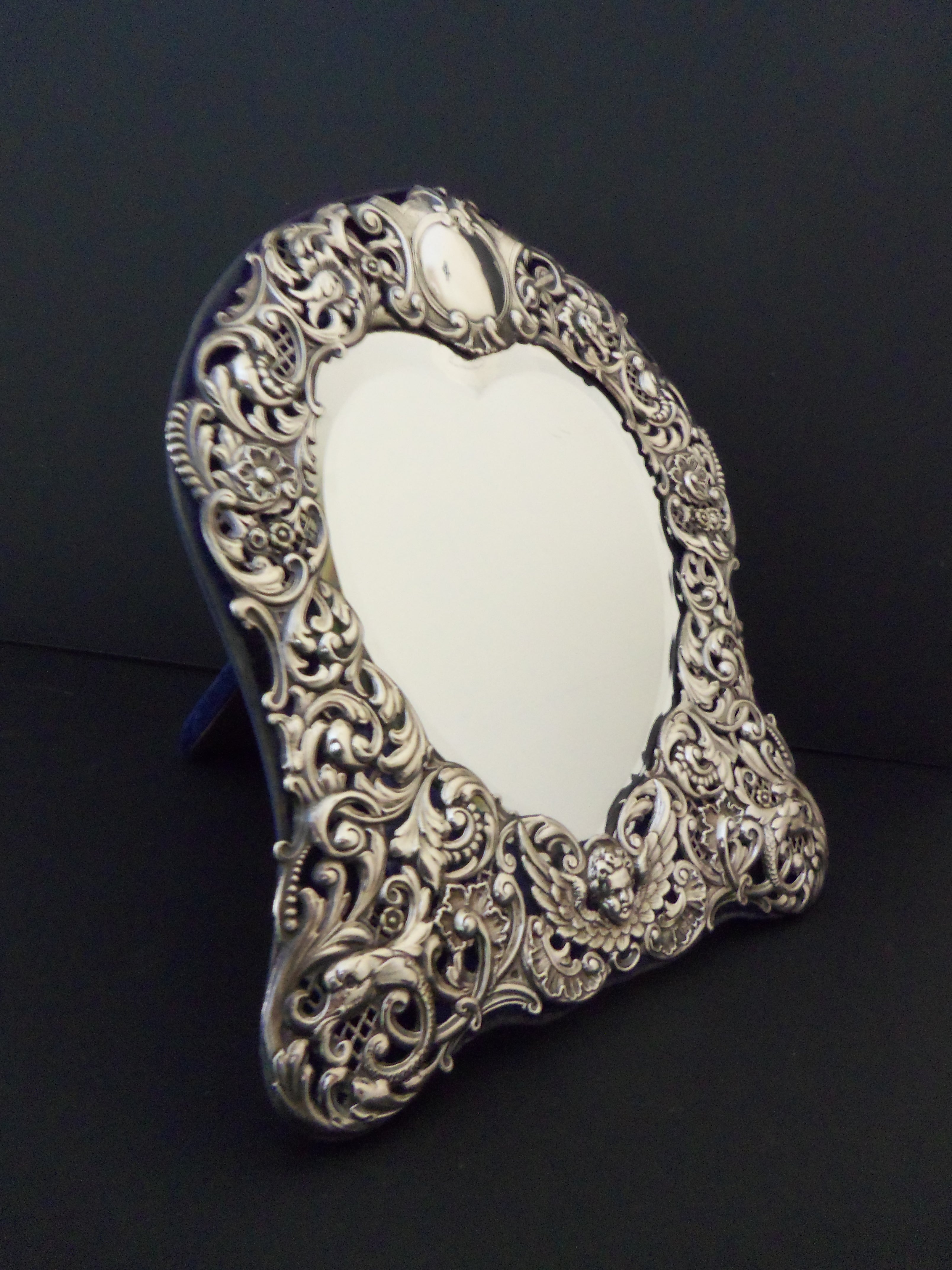 Antique Heart Shaped Silver Mirror 1901 (1 of 1)