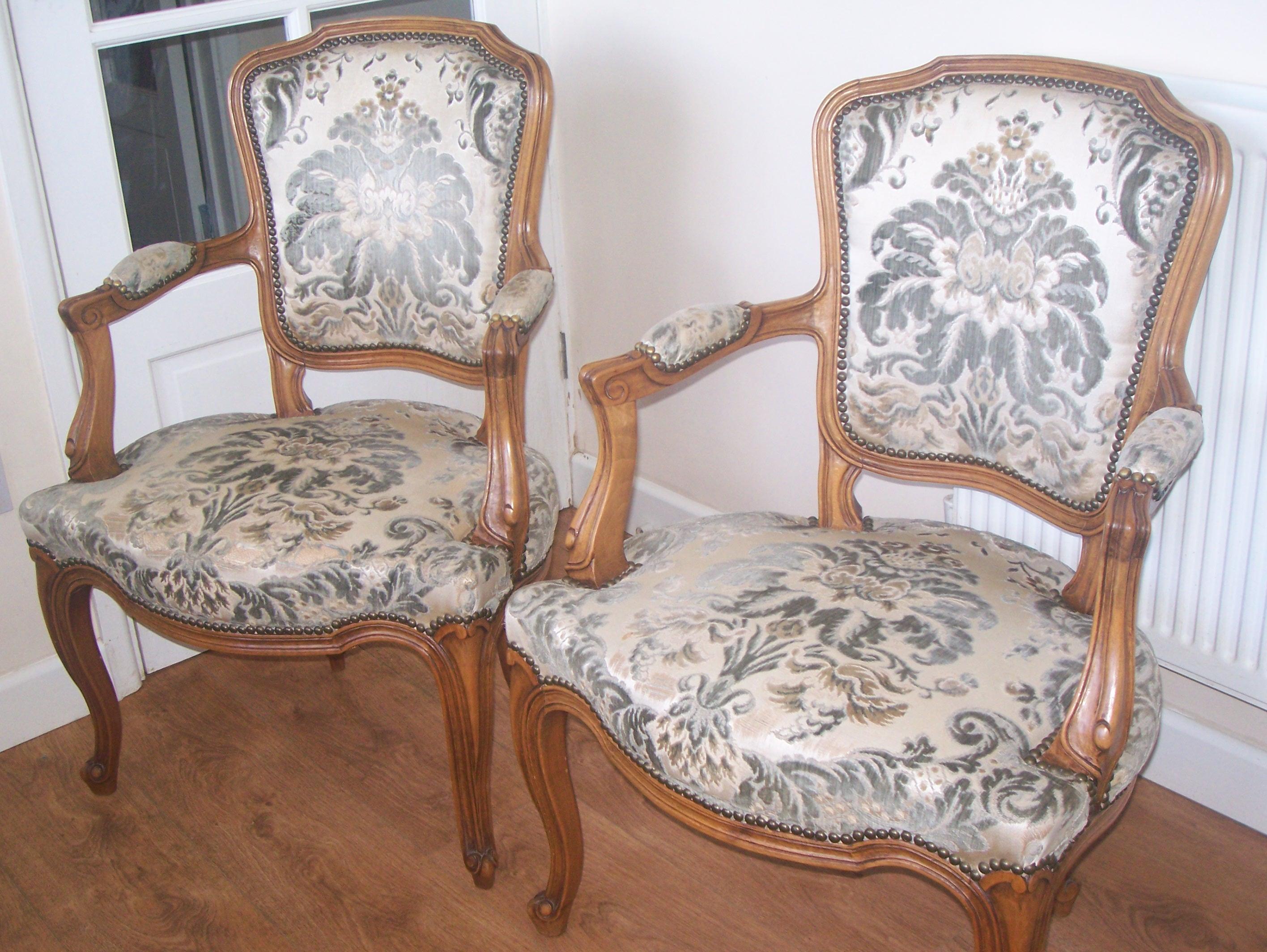 Pair French Louis  XV style open arm fauteuils (1 of 1)