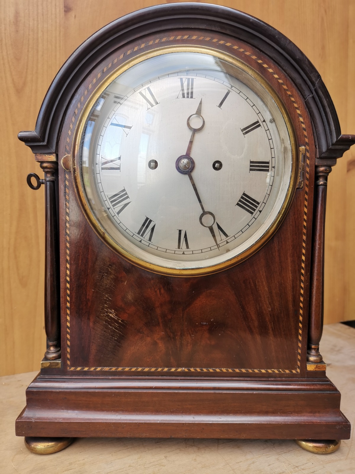 Small 19th Century English Twin / Double Fusee Mahogany Bracket / Mantel Clock with 8 Day Striking Movement (1 of 8)