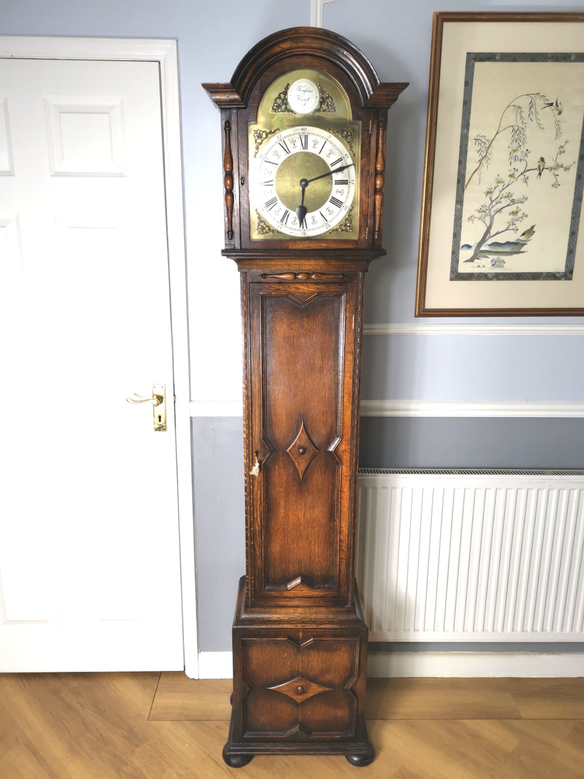 Mellow Sounding 1920s Triple Weight Westminster Quarter Chiming Musical Grandmother or Grandfather Oak Longcase Clock (1 of 8)