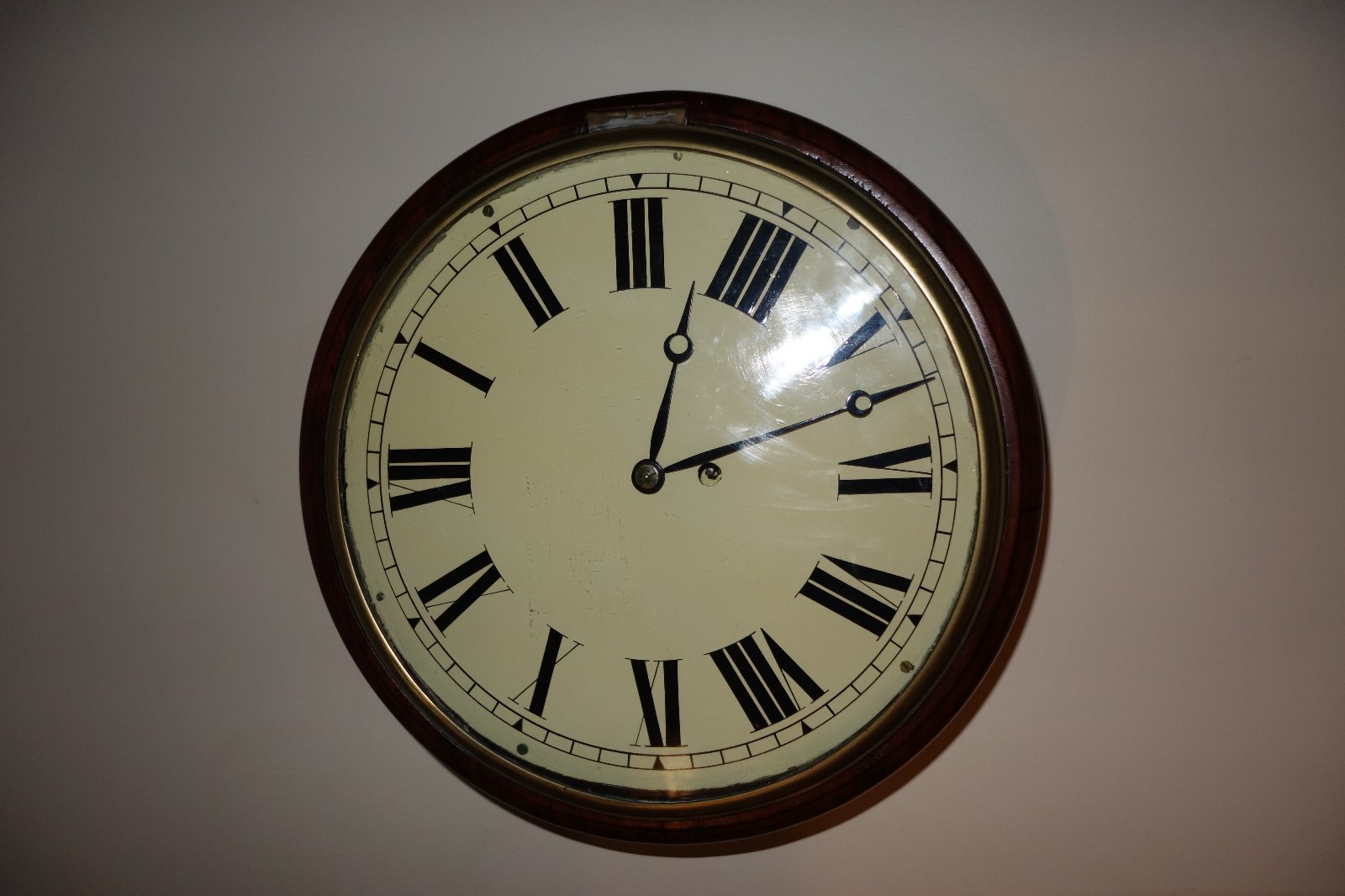 Mid 19th Century Slim Mahogany Fusee Railway or School Type Wall / Dial Clock (1 of 4)