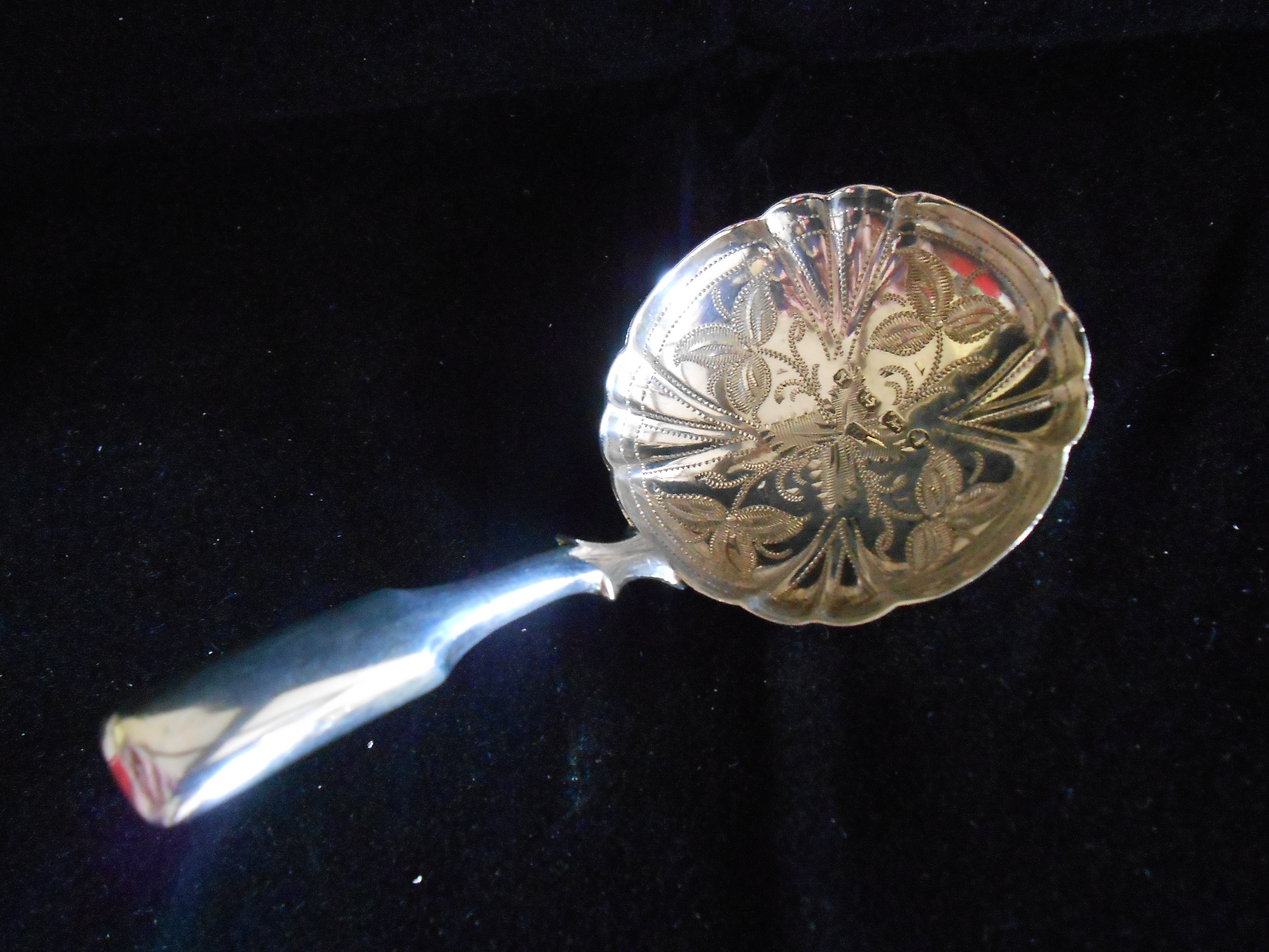 Bright Cut Solid Silver Antique Caddy Spoon 1873 (1 of 1)
