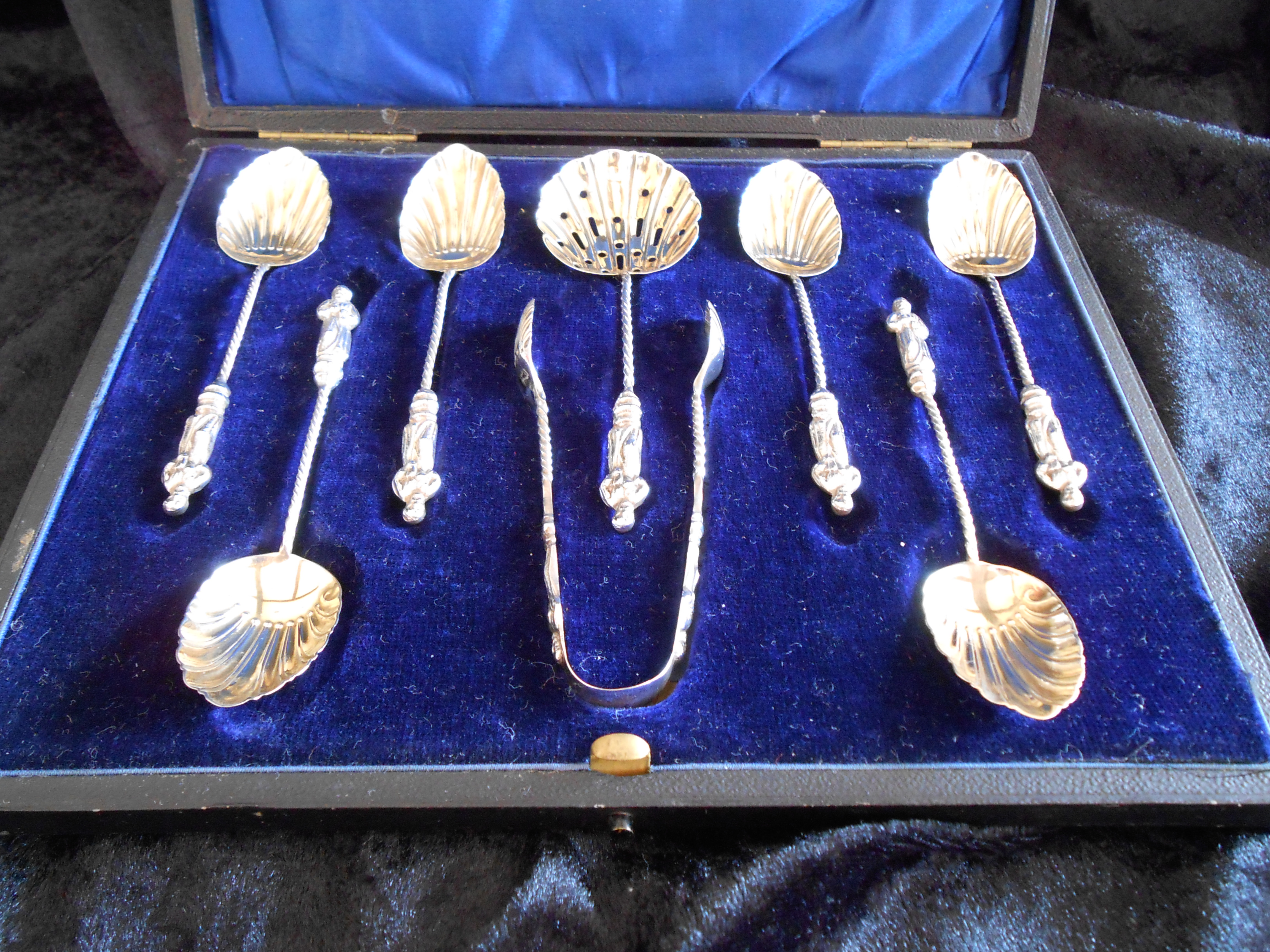 Antique Aspotle Dessert Spoon, Sifter and Tongs Set 1905 (1 of 1)