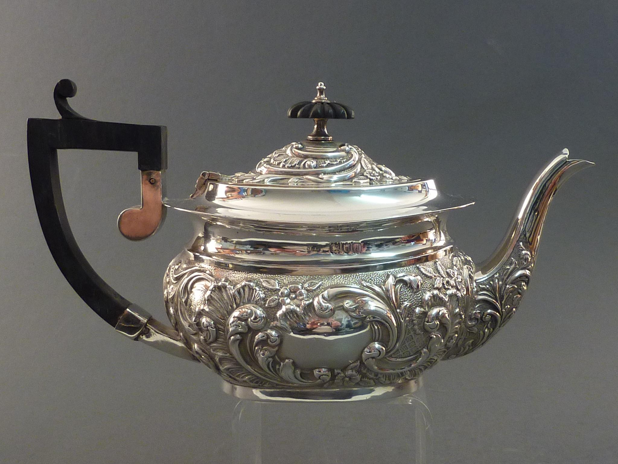 ORNATE FLORAL EMBOSSED VICTORIAN SILVER TEAPOT (1 of 1)