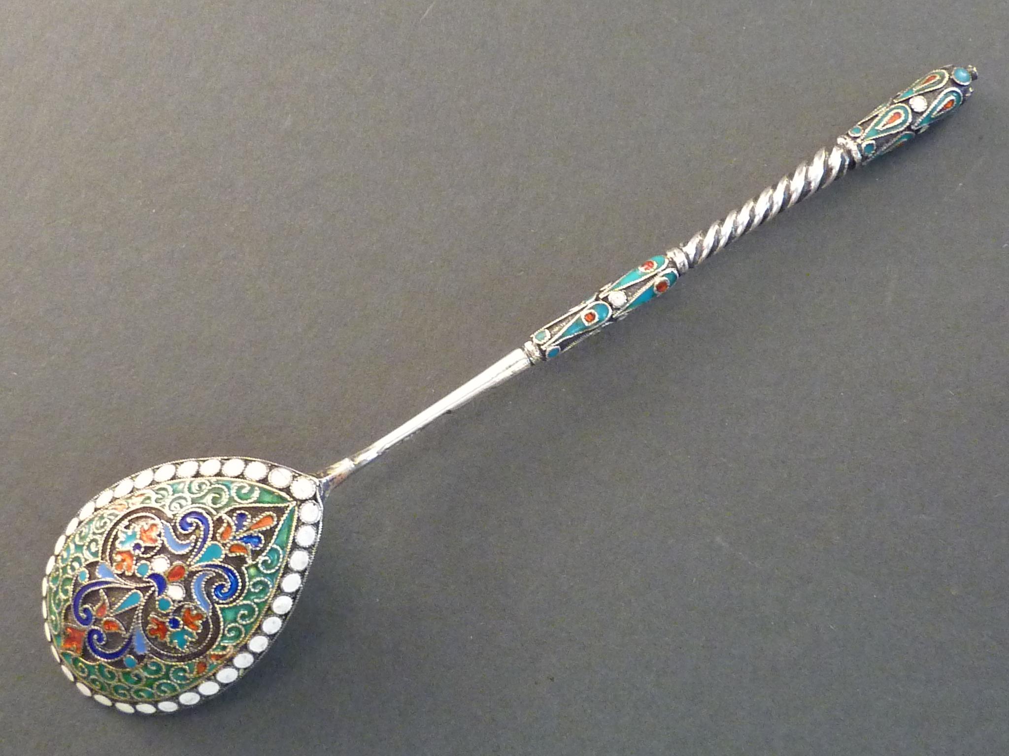 19thc RUSSIAN SILVER AND ENAMEL LONG TEASPOON (1 of 1)